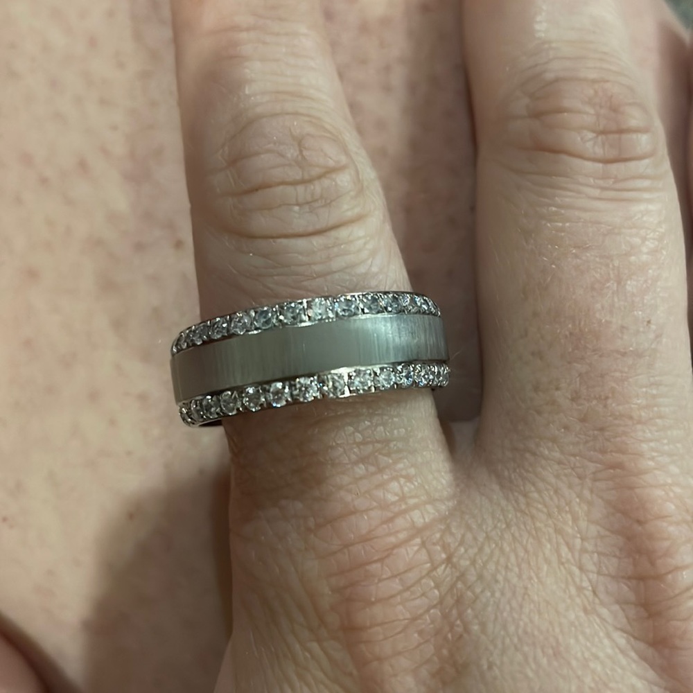 Men’s size 12 titanium brushed metal with CZs wedding band